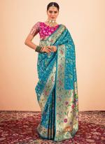 Paithani Silk Firozi Festival Wear Weaving Saree